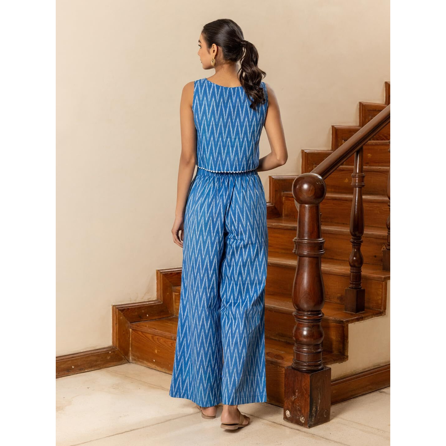 Fiorra Women's Blue Printed Cotton Co-Ord Set Set0197
