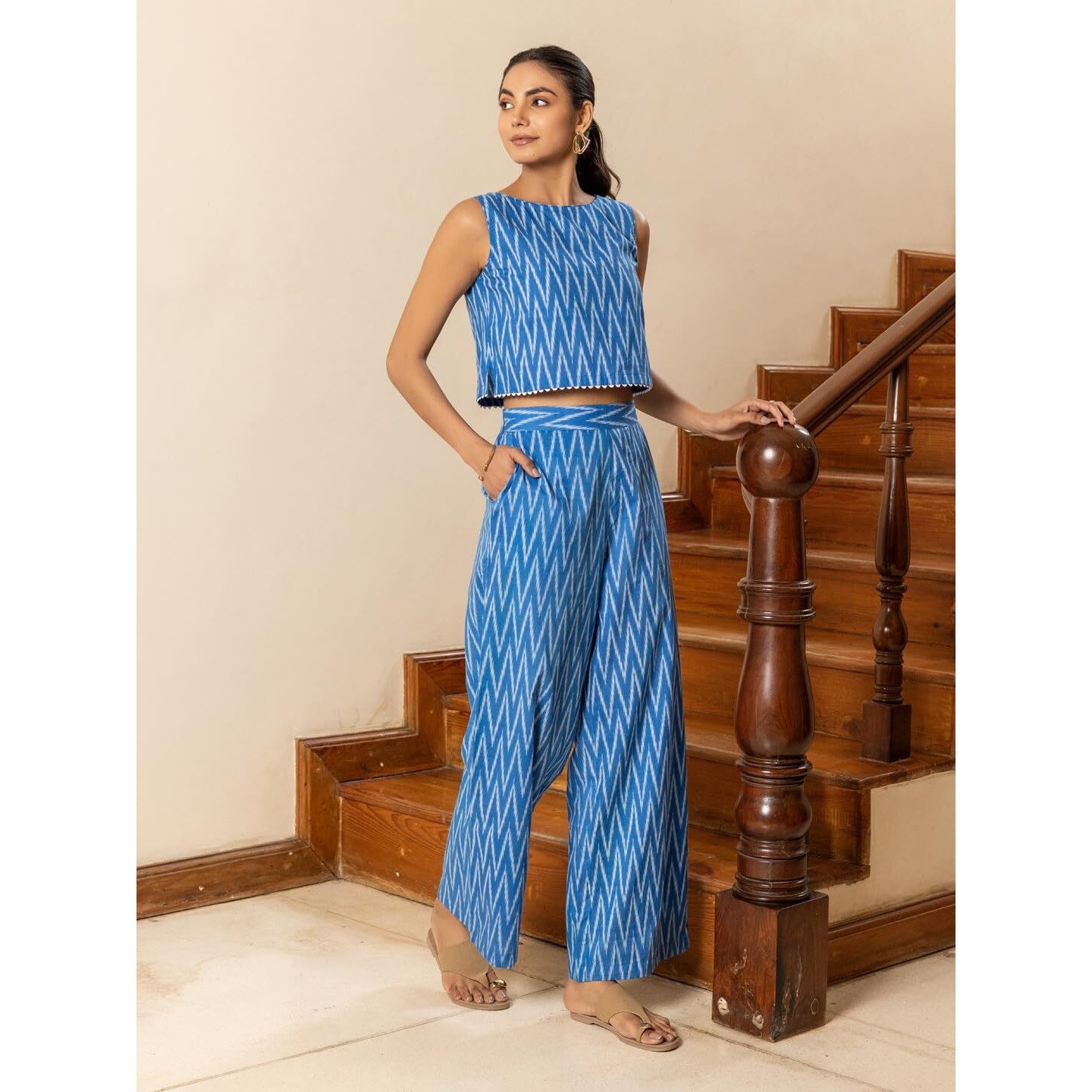 Fiorra Women's Blue Printed Cotton Co-Ord Set Set0197