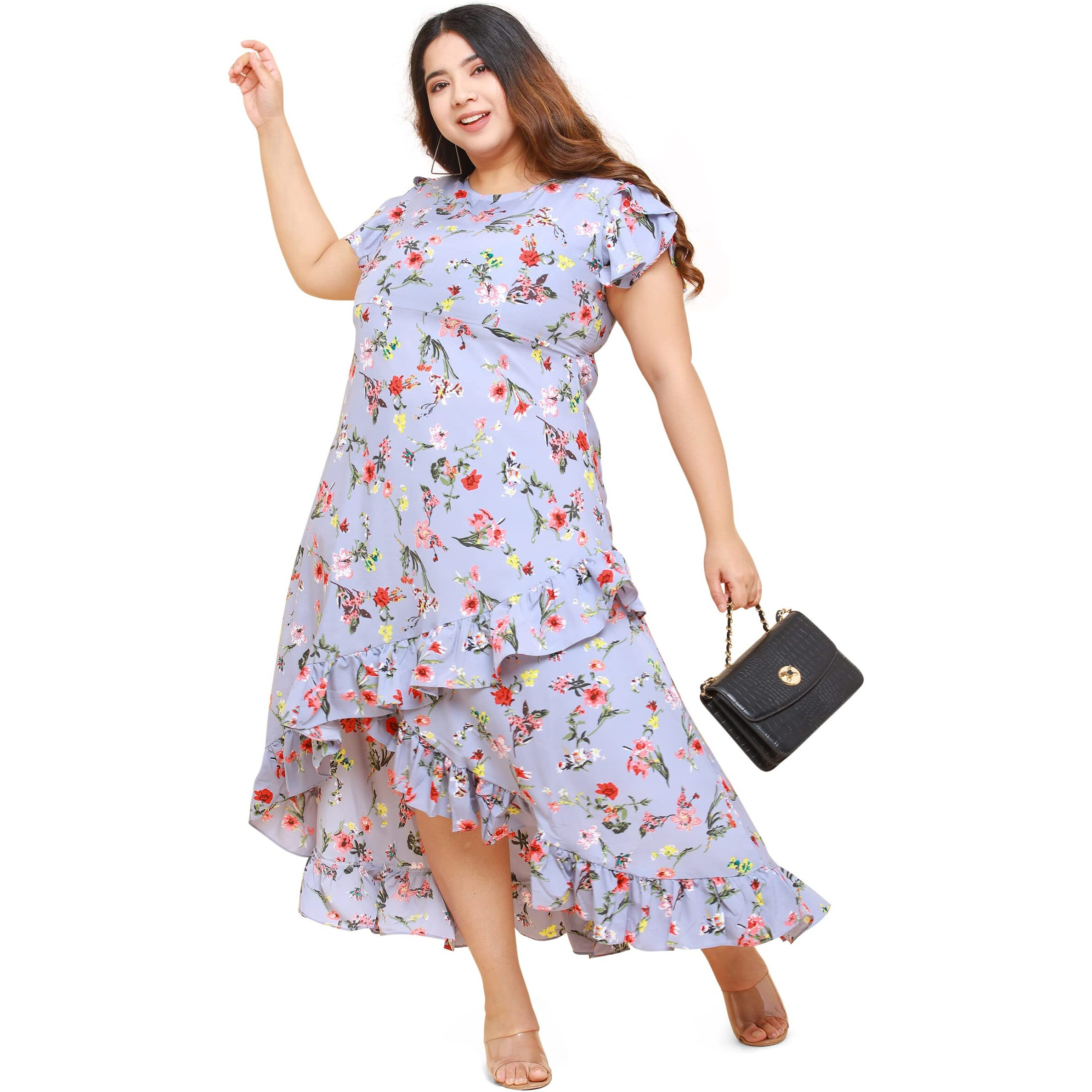 Oomph Women's Western & Fusion Wear Crepe Wrap Maxi Dress - Grey