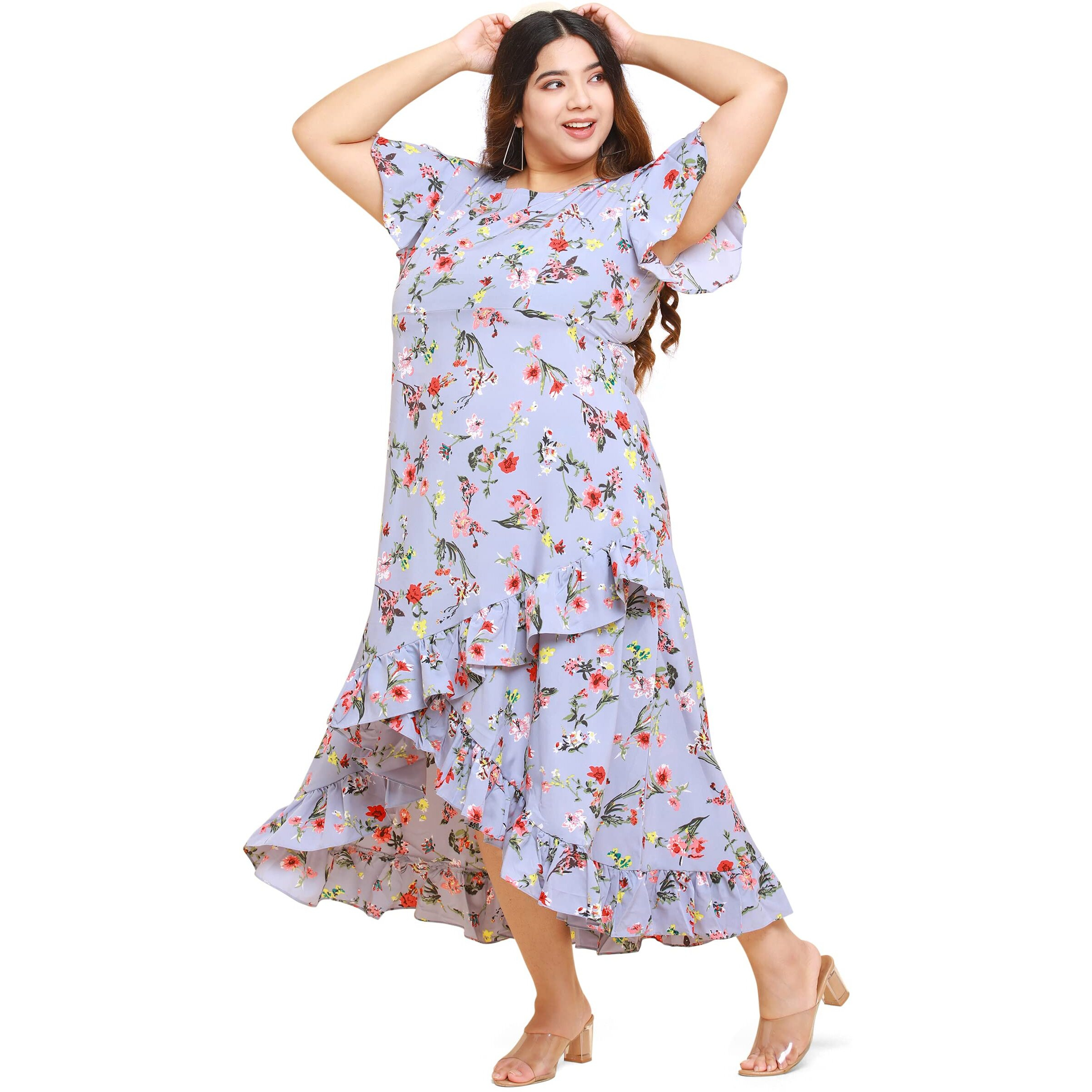 Oomph Women's Western & Fusion Wear Crepe Wrap Maxi Dress - Grey