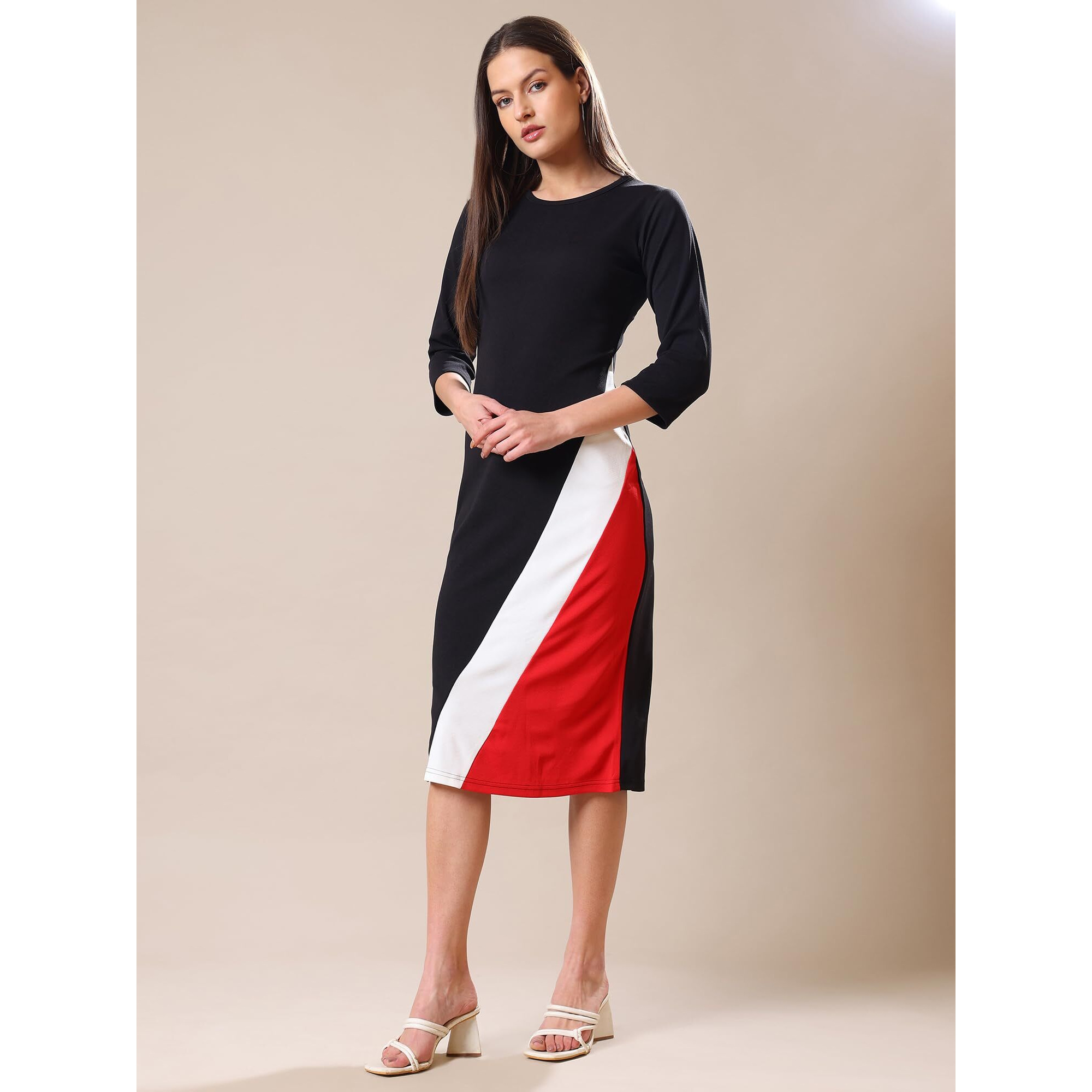 Purvaja Womens Bodycon Knee Length Dress(Lucy-342-348) (Bely-197_L_Red)