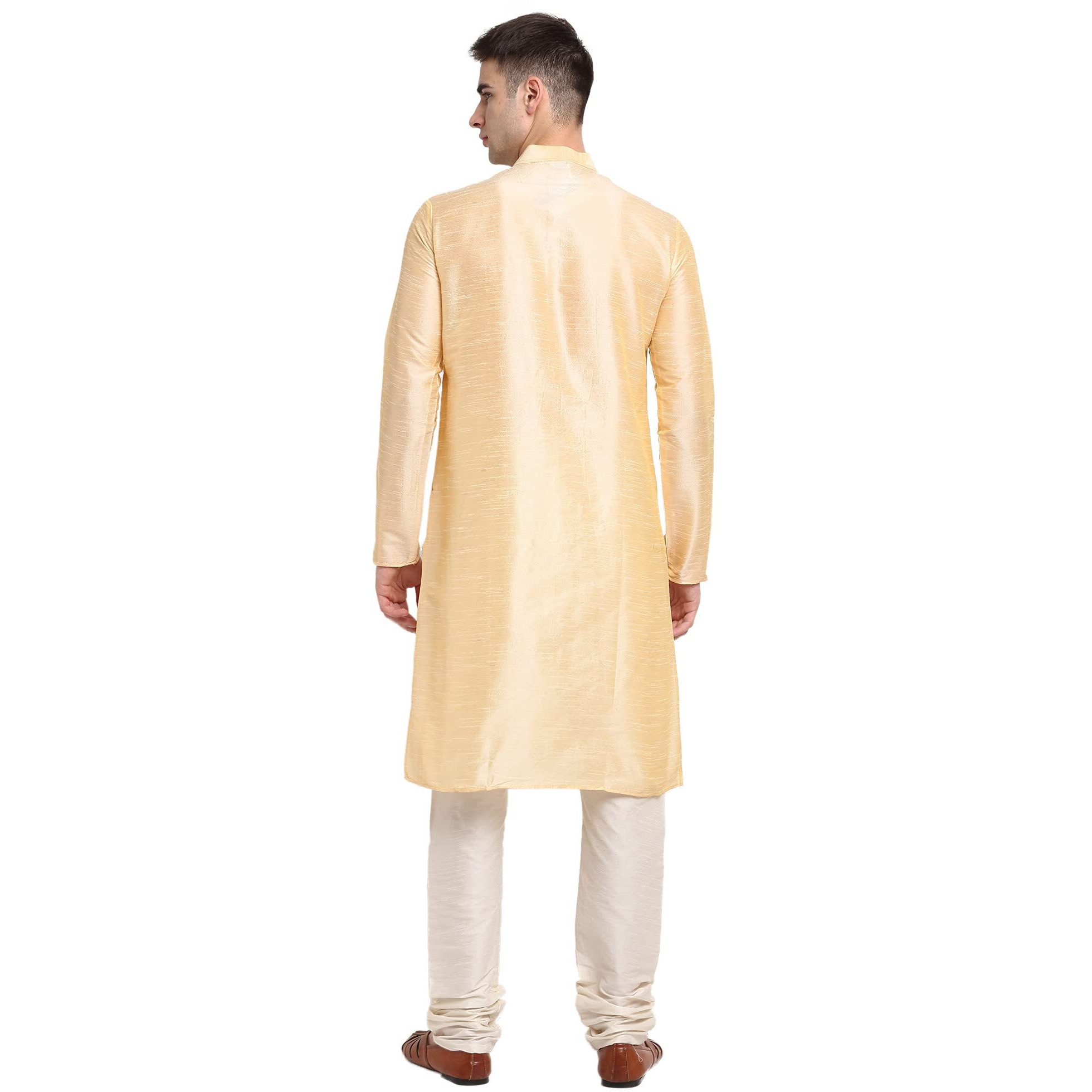 Jompers Men Golden & White Solid Kurta With Churidar (Golden, Xxl)