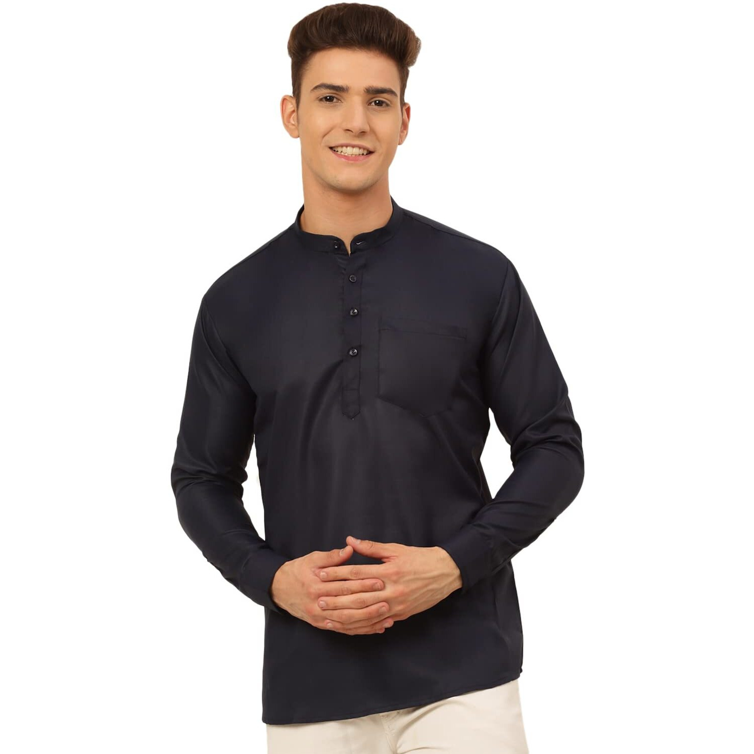 Jompers Men's Solid Short Kurtas. (Navy, S)