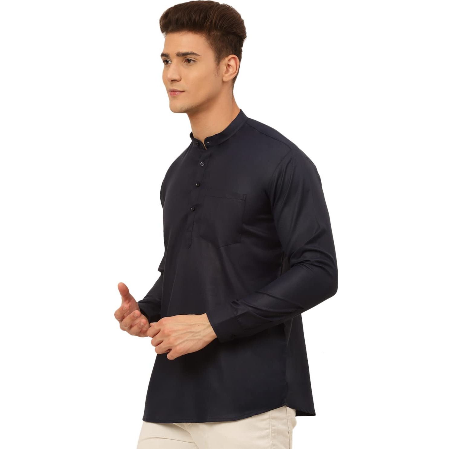 Jompers Men's Solid Short Kurtas. (Navy, S)