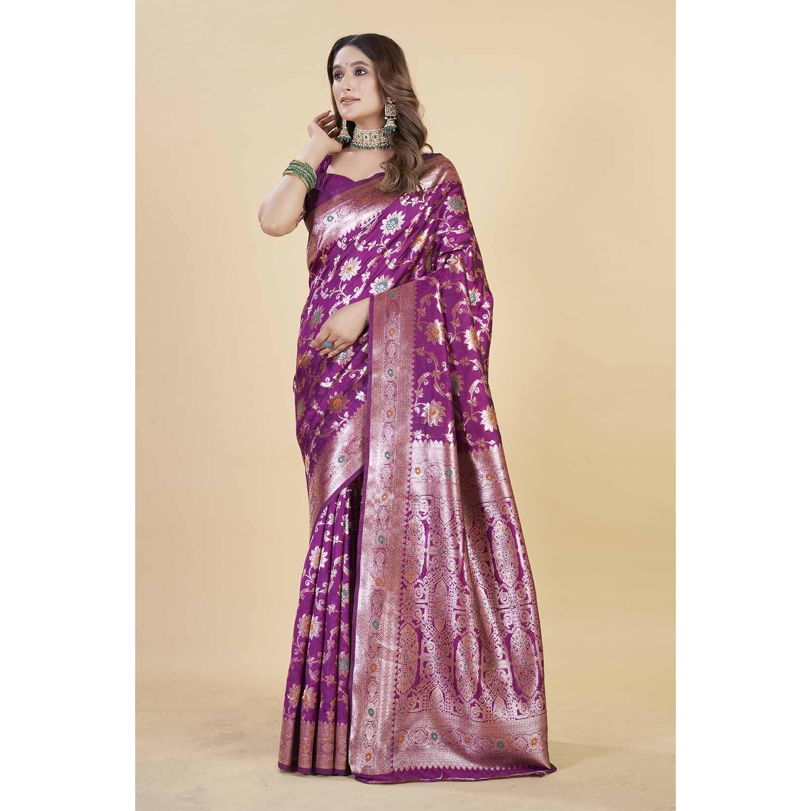 Sugathari Women's Wine Kanjivaram Banarasi Silk Saree For Patola Festival Wedding Silk With Rich Pallu Design Sarees For Women With Blouse Piece (San Jm 2 Wine)