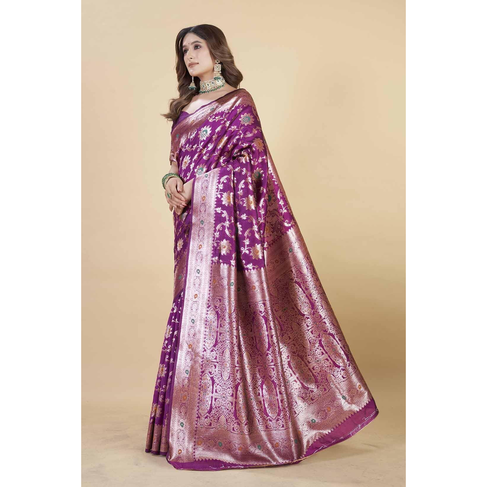 Sugathari Women's Wine Kanjivaram Banarasi Silk Saree For Patola Festival Wedding Silk With Rich Pallu Design Sarees For Women With Blouse Piece (San Jm 2 Wine)