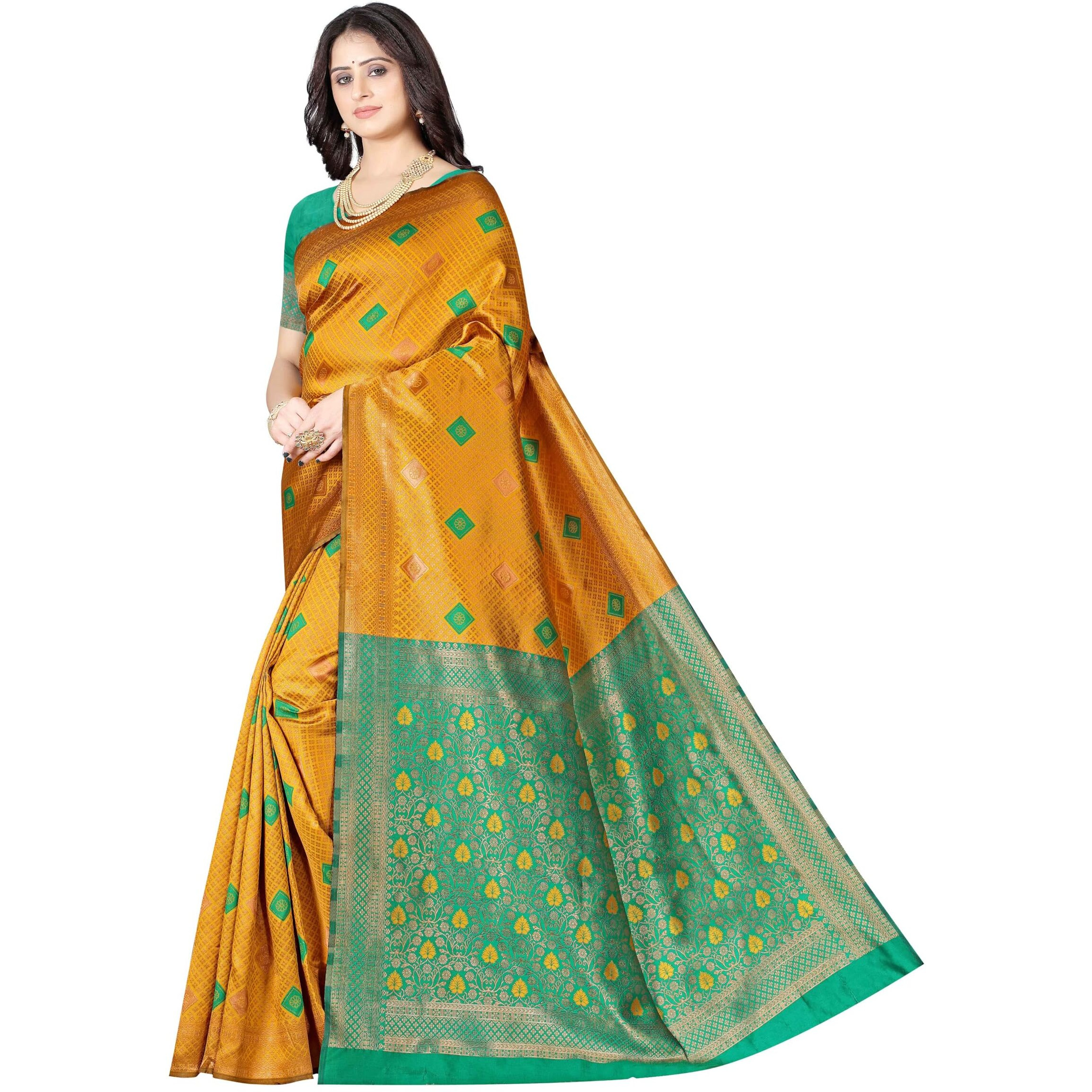 Sugathari Women's Banarasi Saree Pure Kanjivaram Silk Soft New Ladies 2024 Design Wear Pattu Sarees Latest Cotton Party Sari Collections With Blouse Piece For Wedding Sadi (Pari-186-Mustard)