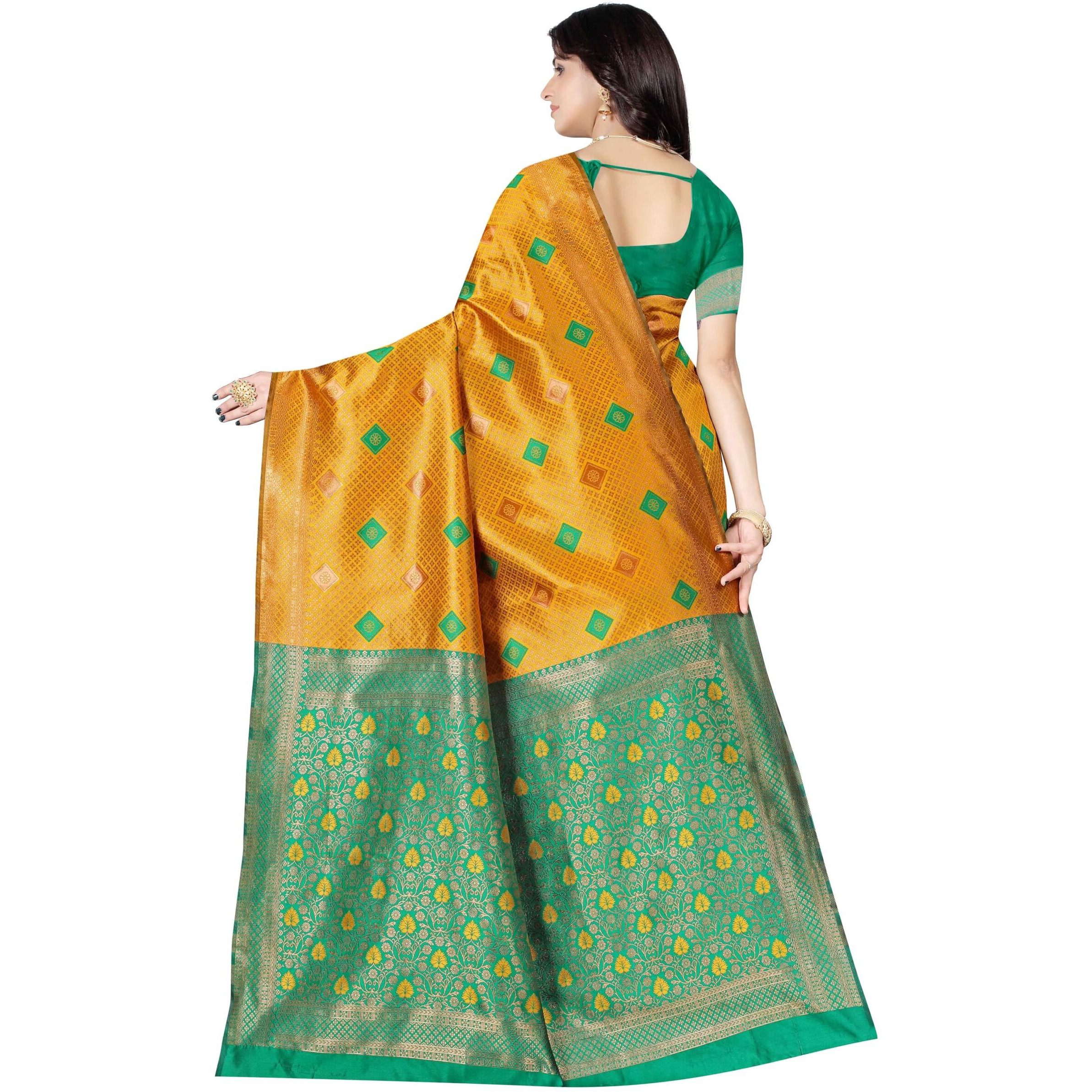 Sugathari Women's Banarasi Saree Pure Kanjivaram Silk Soft New Ladies 2024 Design Wear Pattu Sarees Latest Cotton Party Sari Collections With Blouse Piece For Wedding Sadi (Pari-186-Mustard)