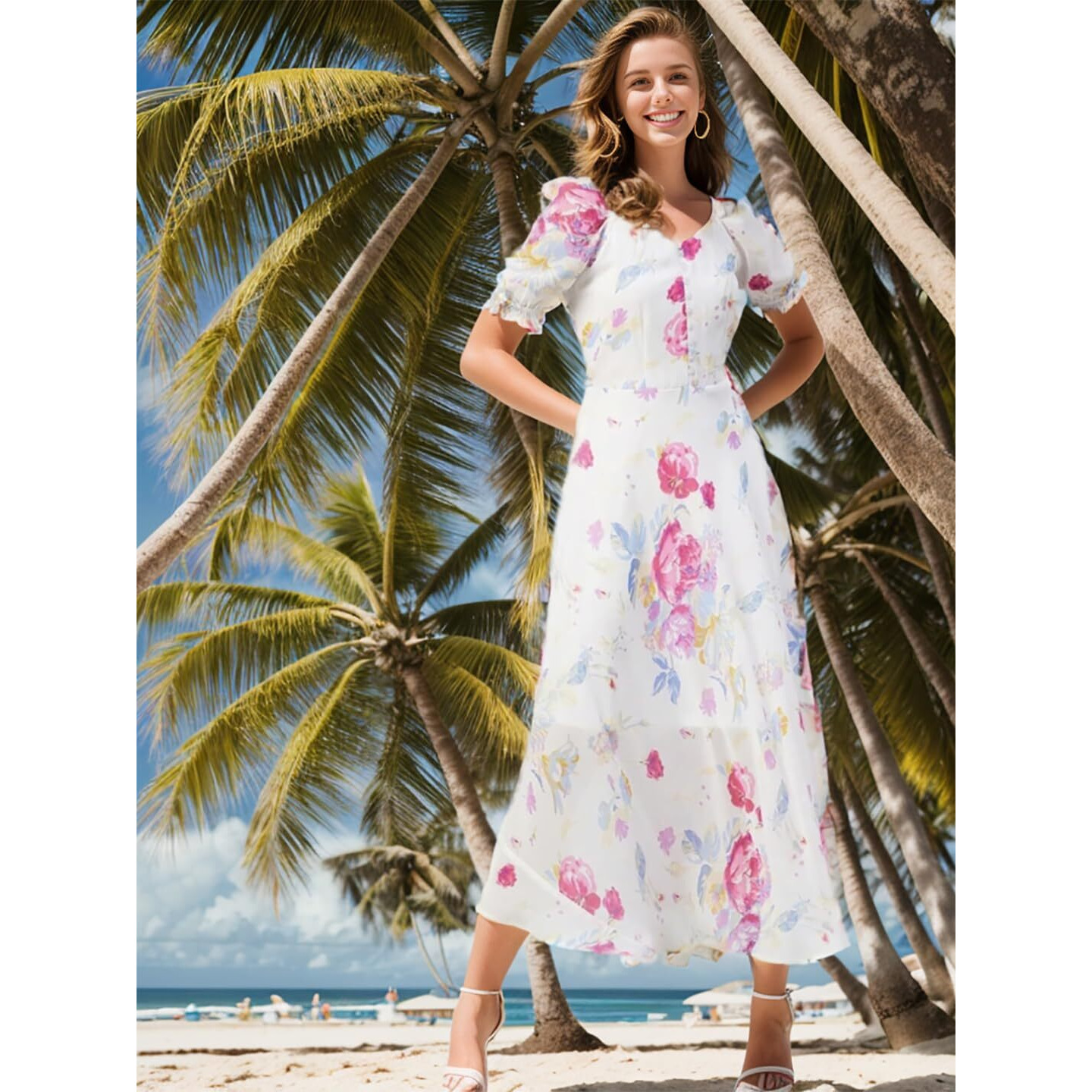 Rare Women's Polyester Fit And Flare Maxi Dress (Ep6218Ent_White
