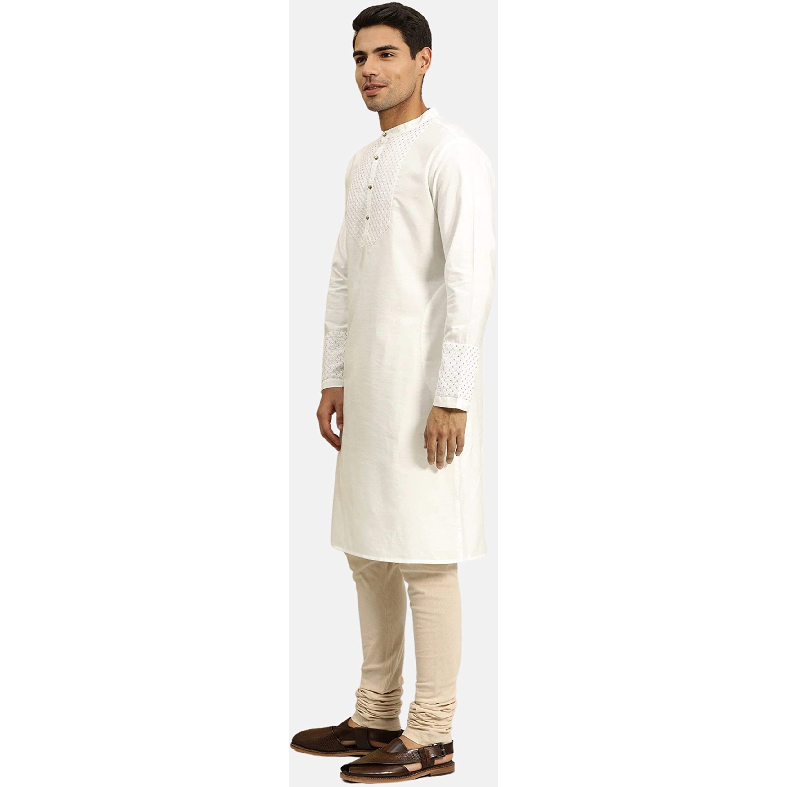 Rytras Men's Cotton Printed Straight Kurta(Rytshirt05_White_Xx-Large)