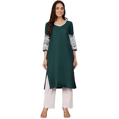 Varanga Women Thread Work Grandeur & Majestic Artwork Kurta Green
