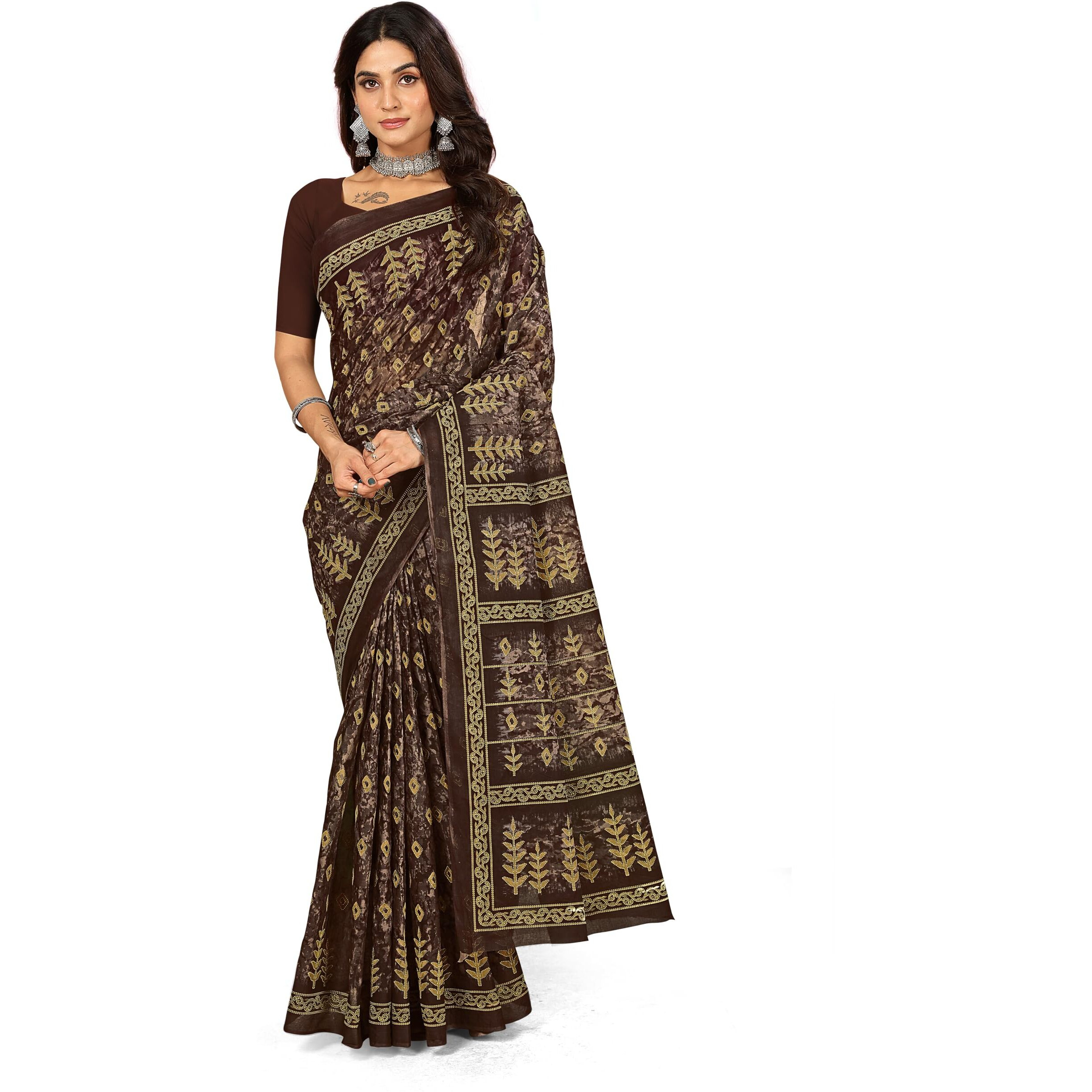 Tamaira Fashion Women's Jaipuri Hand Block Printed Pure Cotton Mulmul Saree Without Blouse Piece(11615_Grey)