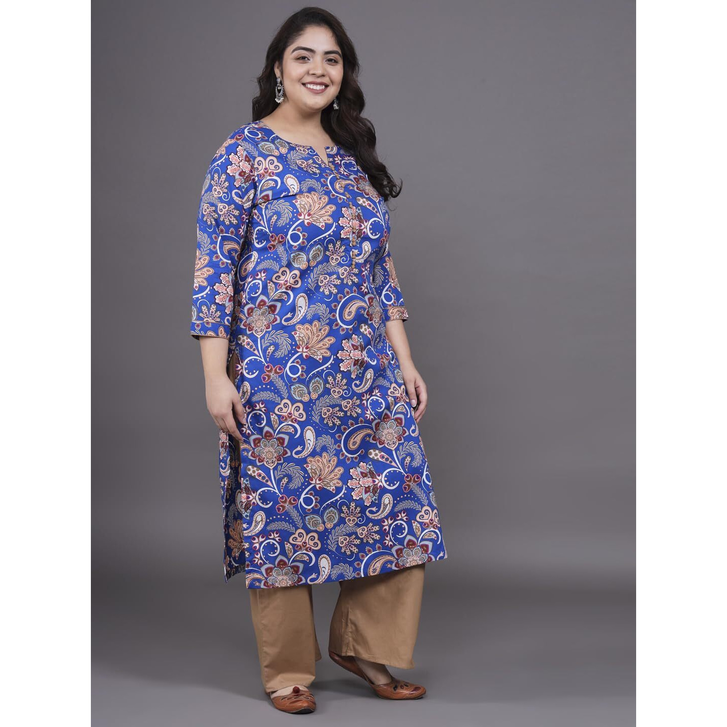Tissu Women's Plus Size Blue Floral Printed Pure Cotton Kurta & Palazzo With Dupatta (T_678_Blue_3Xl)