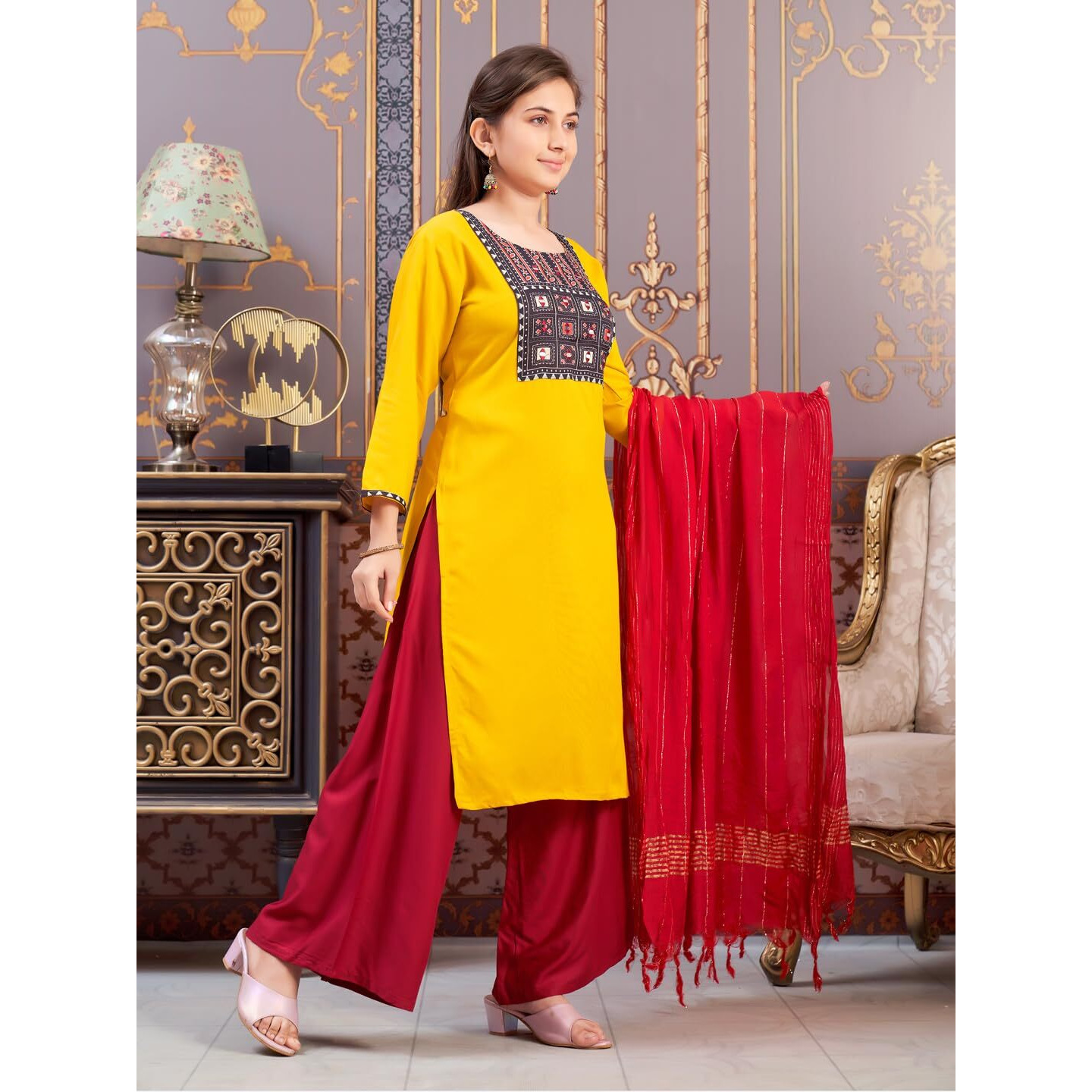 Aarika Girls Ethnic Wear Yellow Colour Floral Print Rayon Kurti-(8-15 Years)-(Kurti-Tr-K-888)