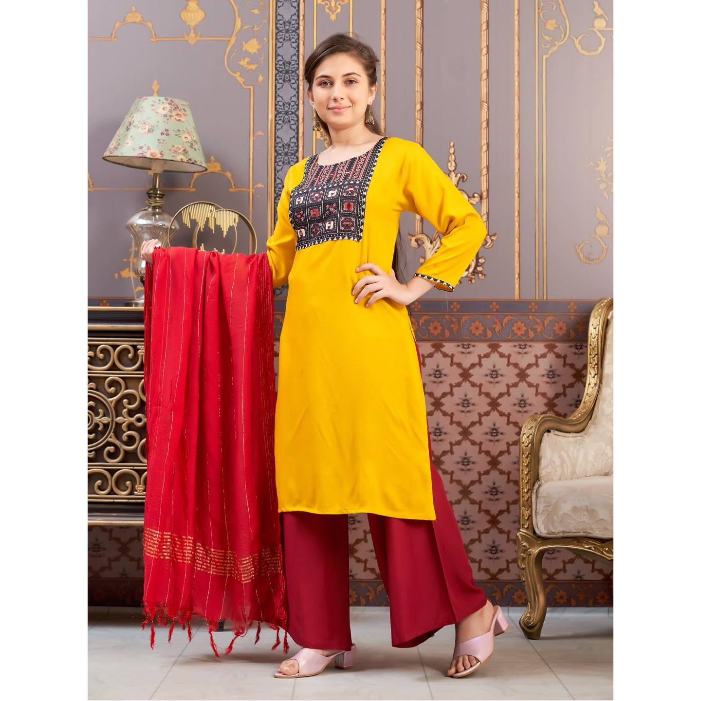 Aarika Girls Ethnic Wear Yellow Colour Floral Print Rayon Kurti-(8-15 Years)-(Kurti-Tr-K-888)