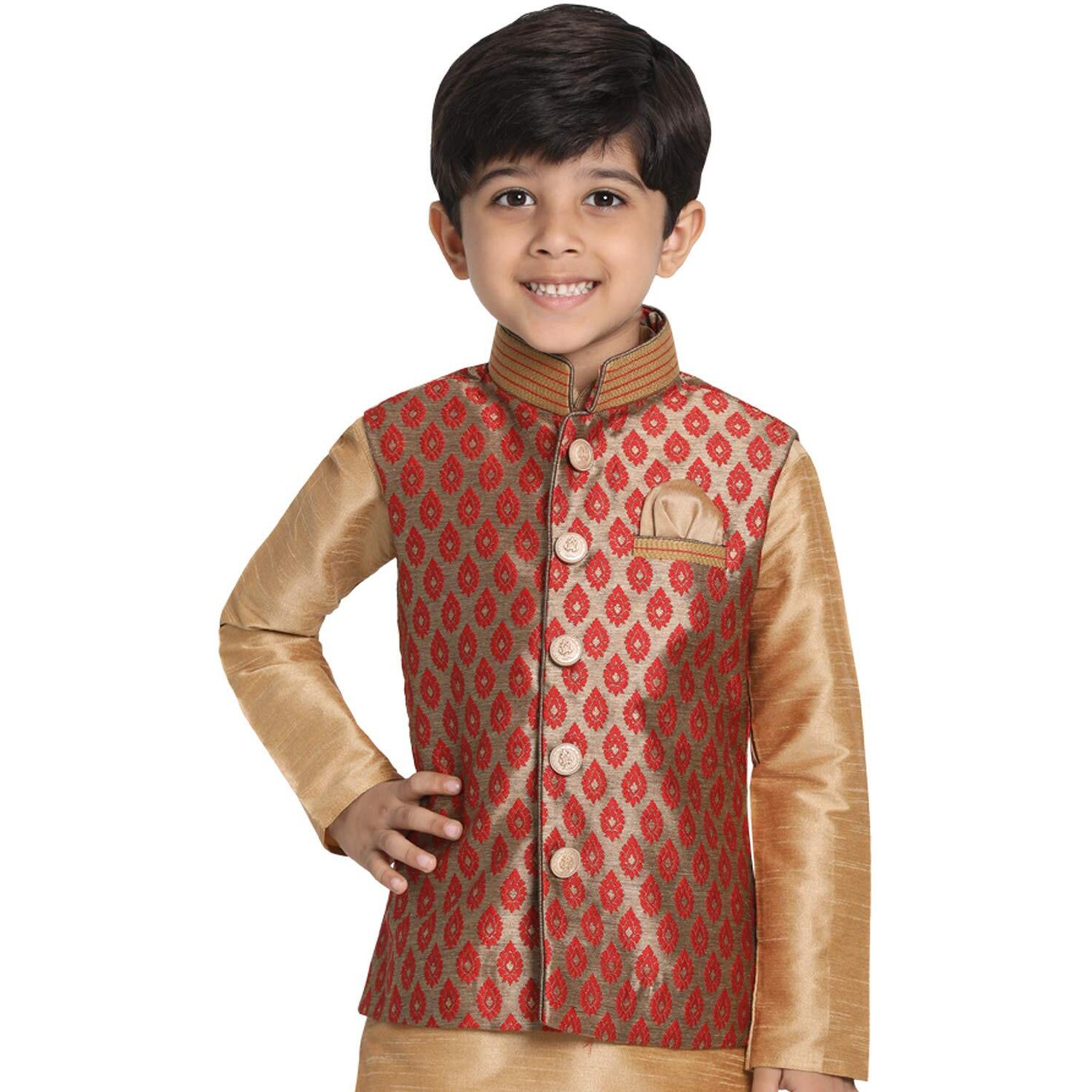 Jbn Creation Boys' Maroon And Gold Silk Blend Nehru Jacket (Vasbj025Ma, For 2-3 Years)