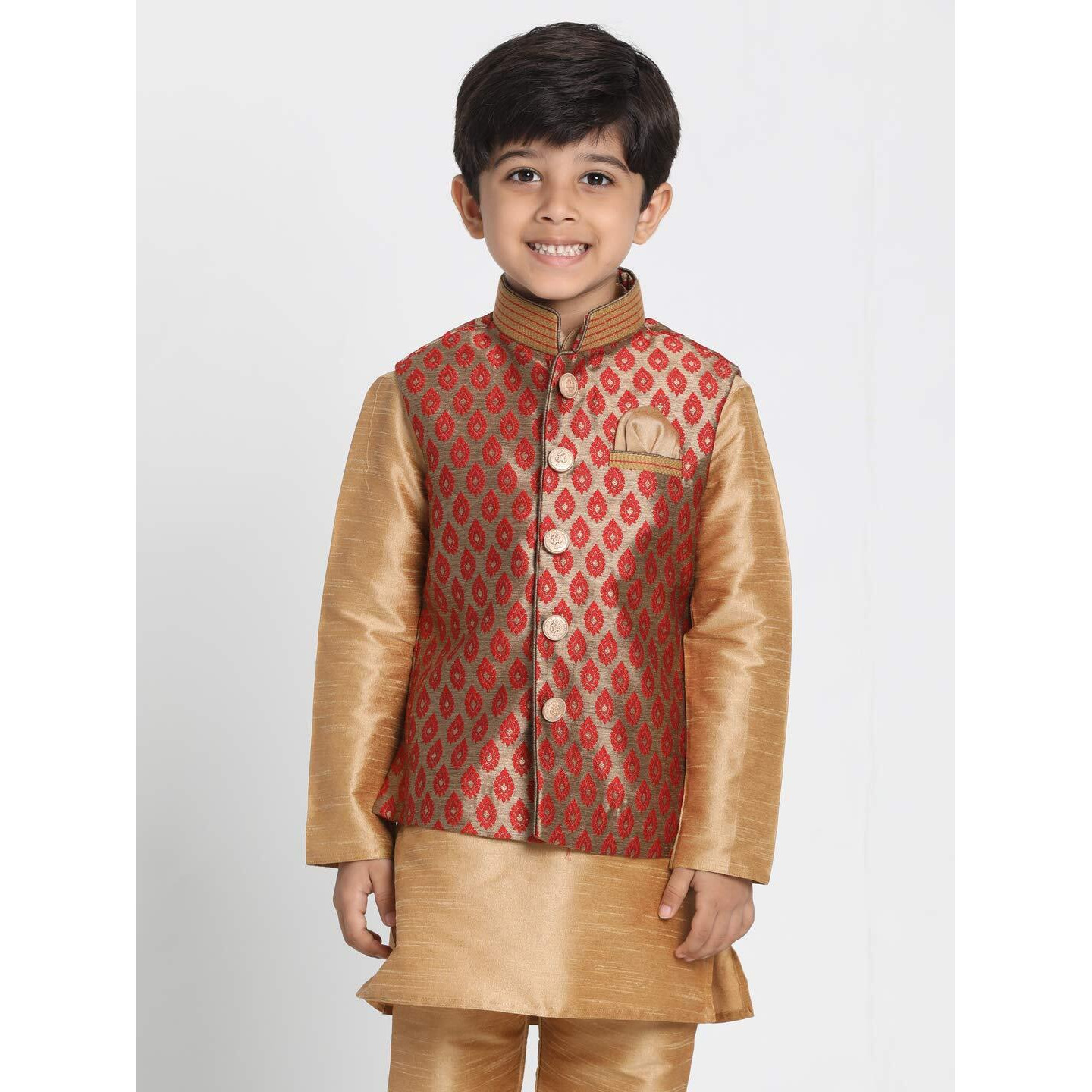 Jbn Creation Boys' Maroon And Gold Silk Blend Nehru Jacket (Vasbj025Ma, For 2-3 Years)