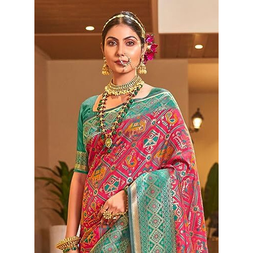 Flosive Women's Kanjivaram Mix Color Sona Chandi Silk Saree With Blouse (Pink)