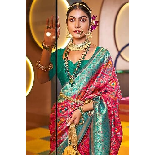 Flosive Women's Kanjivaram Mix Color Sona Chandi Silk Saree With Blouse (Pink)