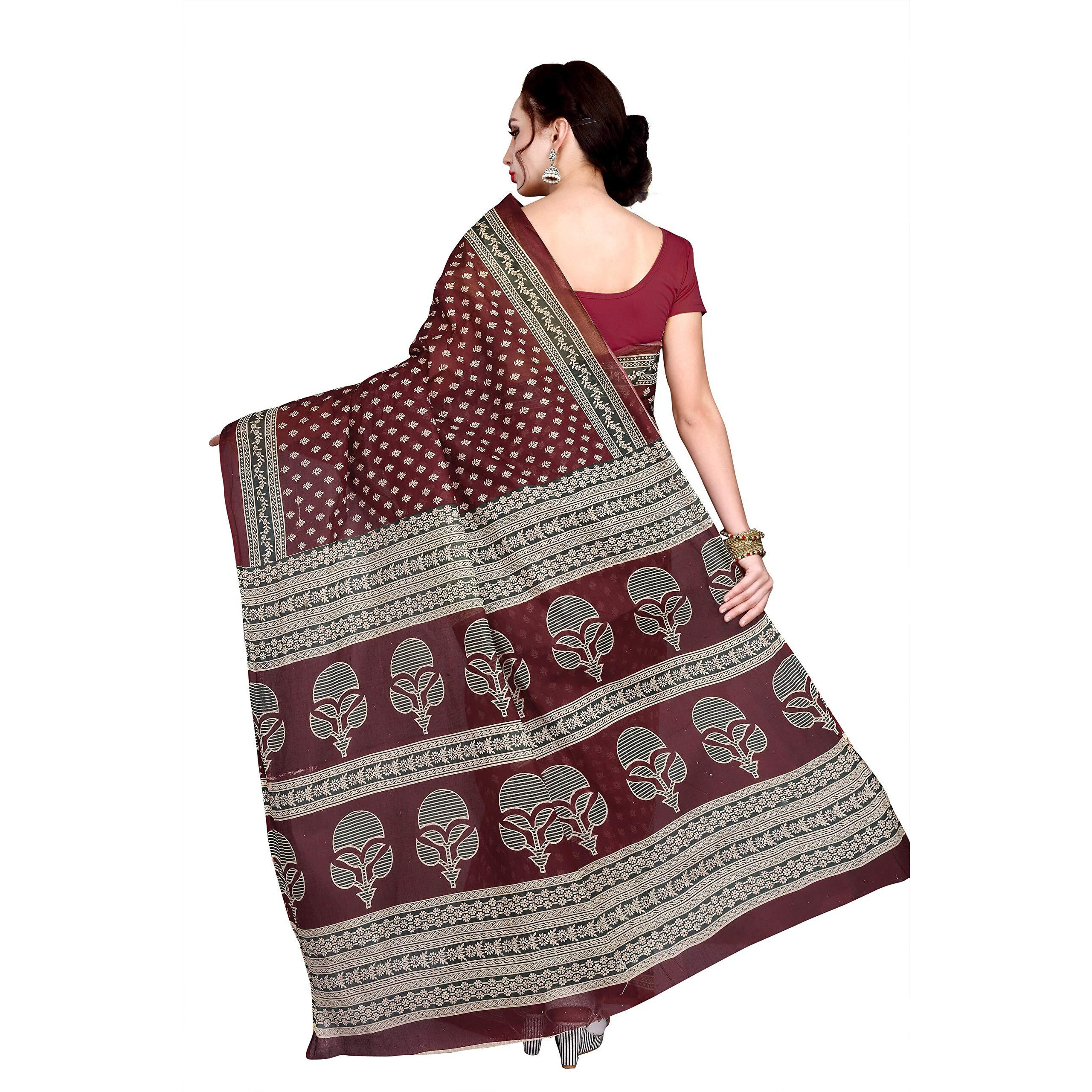 Rani Saahiba Women's Pure Cotton Printed Saree Without Blouse Piece (Skr5339_Maroon)