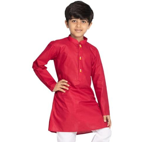 Vastramay Boys' Solid Cotton Maroon Blue Kurta (B814)