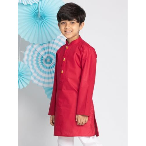 Vastramay Boys' Solid Cotton Maroon Blue Kurta (B814)