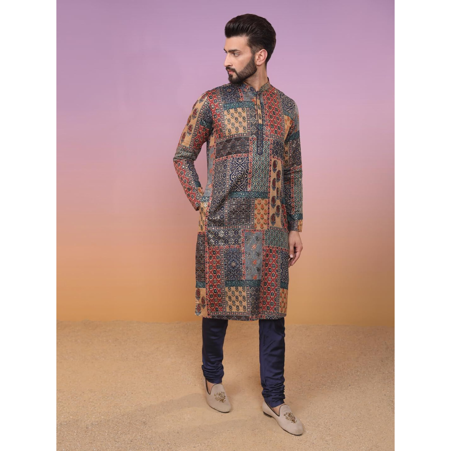 Kisah Mens Printed Cotton Blend Kurta - Traditional Ethnic Wear Kurta For Men For Weddings & Festivals, Multi-Color3, 36