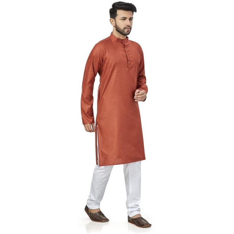 Be Active Men's Traditional Solid Full Sleeves Kurta || Cotton Kurta For Men || Men Kurta For Wedding || Kurta For Men (N-Rfsk0001 23 Kr L) Rust Brown