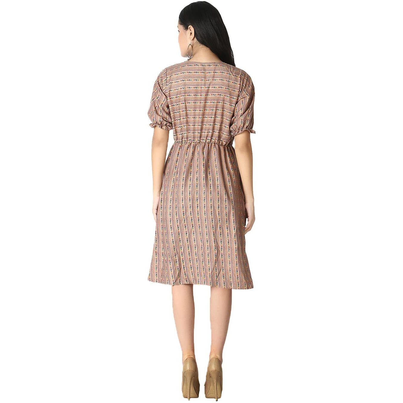 Leriya Fashion One Piece Dress For Women| Midi Dress For Women| Birthday Dress For Women (Large, Beige)