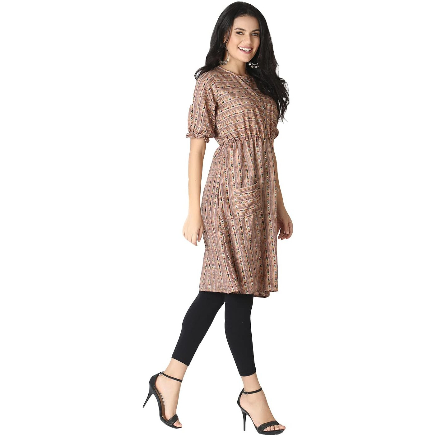 Leriya Fashion One Piece Dress For Women| Midi Dress For Women| Birthday Dress For Women (Large, Beige)