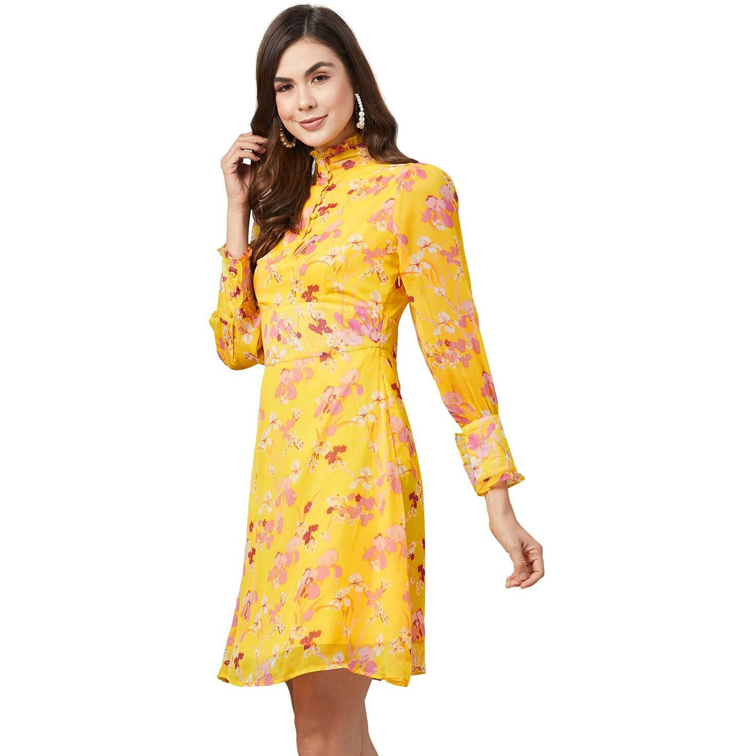 Rare Women's Polyester A-Line Knee-Length Casual Dress (Ep7008_Yellow_Medium)