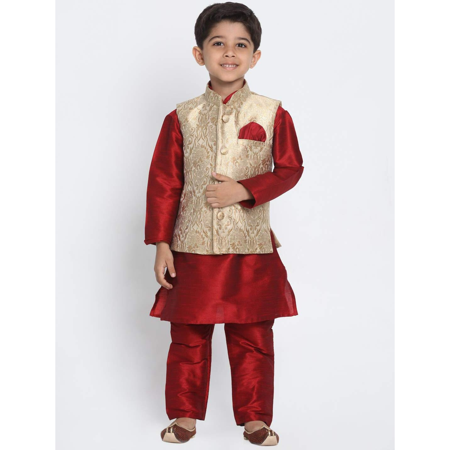 Jbn Creation Vastramay Boy's Cotton Silk Blend Nehru Modi Jacket Kurta And Pyjama Set_Vasnbj024Rgnbkma001Npma_28