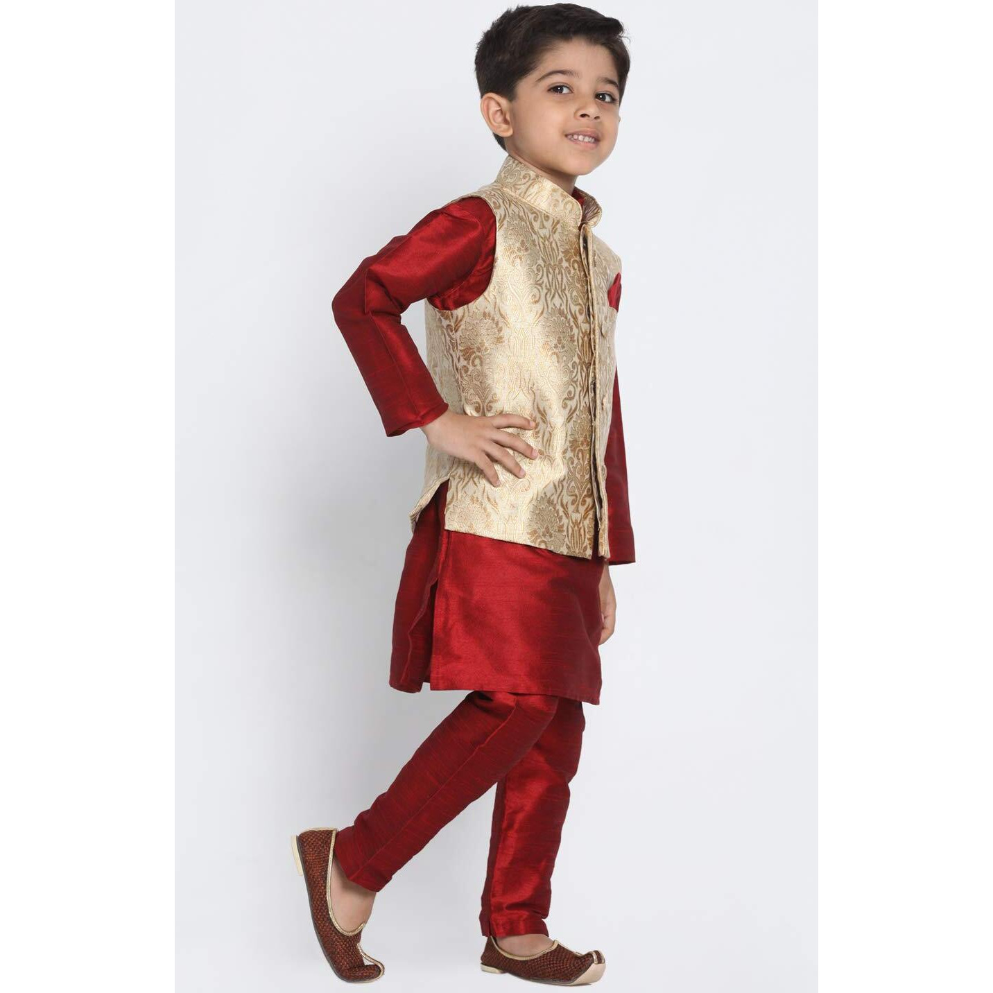 Jbn Creation Vastramay Boy's Cotton Silk Blend Nehru Modi Jacket Kurta And Pyjama Set_Vasnbj024Rgnbkma001Npma_28