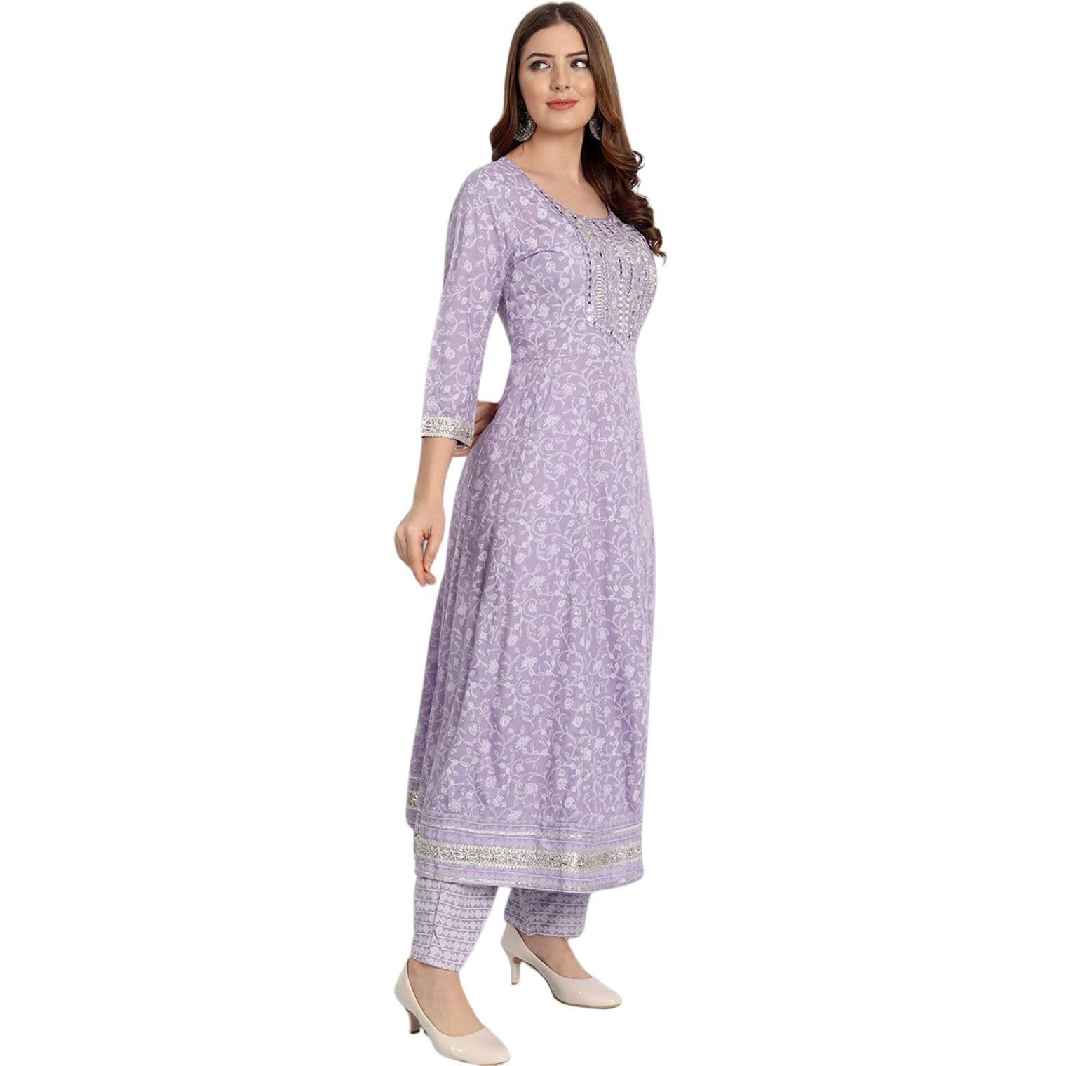 Rytras Women's Printed Anarkali Kurta Set With Palazzo Pants & Dupatta- Ethnic Wear, Purple(Ryt598,Xl)