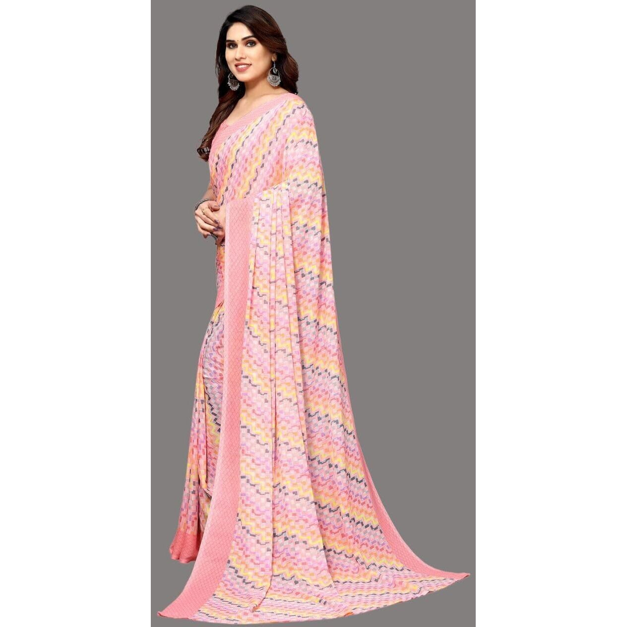 Shiv Textiles Women's Georgette Geometric Saree(250S101_Light Pink)