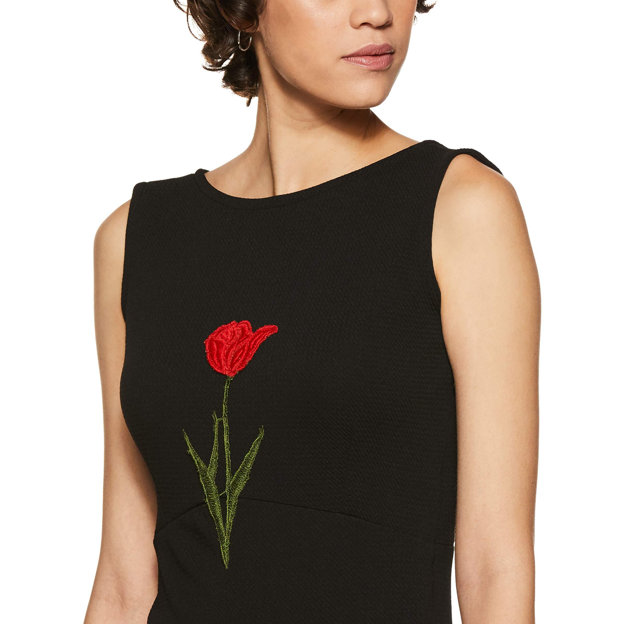Miss Chase Women's Black Round Neck Sleeveless Embroidered Mini Shift Dress (Mcpw16D05-75-62_Black_M)