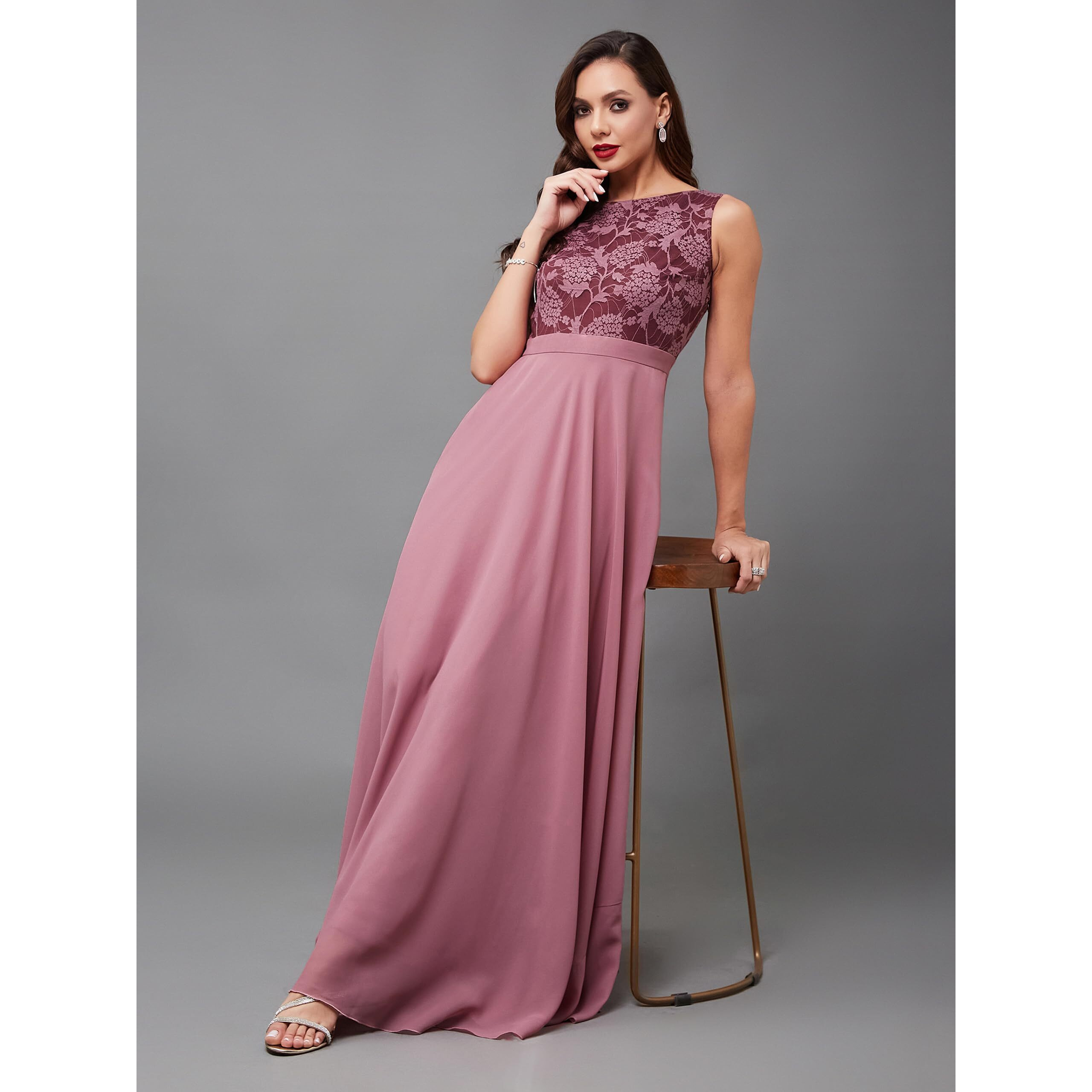 Miss Chase Women's Round Neck Sleeveless Maxi Dress (Mcss25D93-29-196-05, Lavender, L)