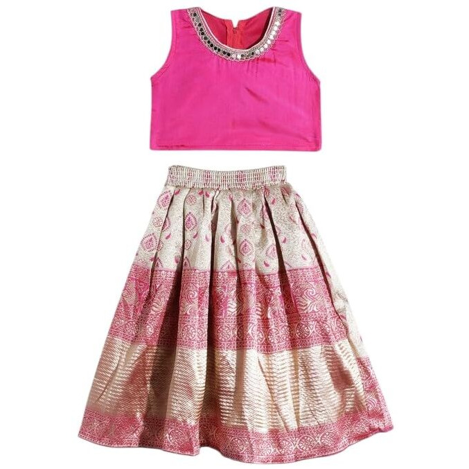 Aarika Girls Ethnic Wear Rani-Beige Colour Solid Silk Lehenga Choli Set-(1 Years-3 Years)-(Lch-Shm-7003-Rani-18)