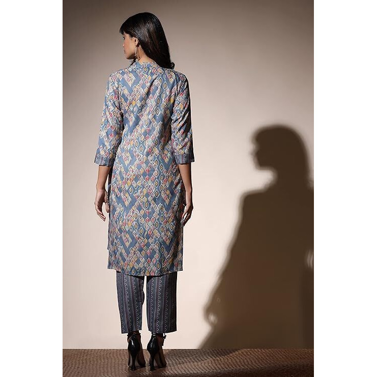 Dhruvi Trendz Women's Cotton Blend Kurties Regular Fit Casual Fancy Kurta And Pant Set (Dt-K2697_Blue_Xxl)
