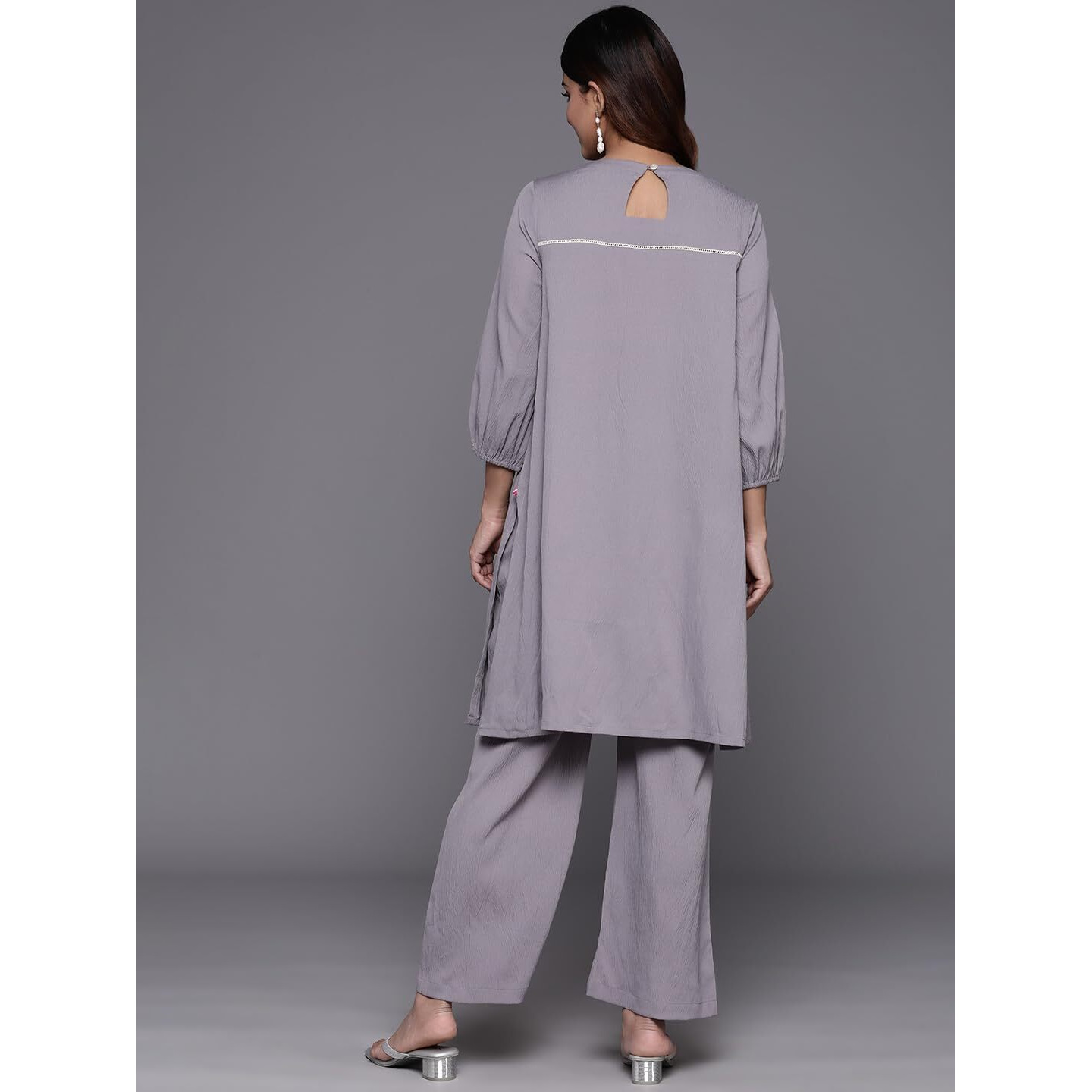 Varanga Women Grey Cotton Lace And Gather Detailed Co-Ord