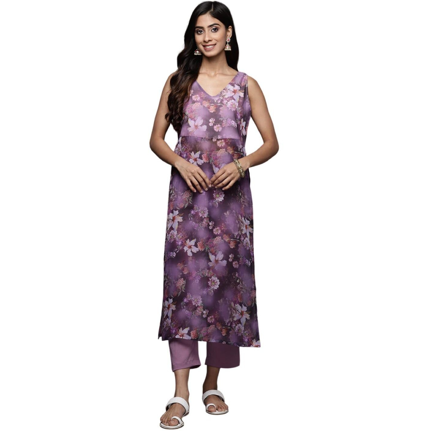 Varanga Women's Silk Blend Regular Kurta Set (Nv_Vset21098_Purple