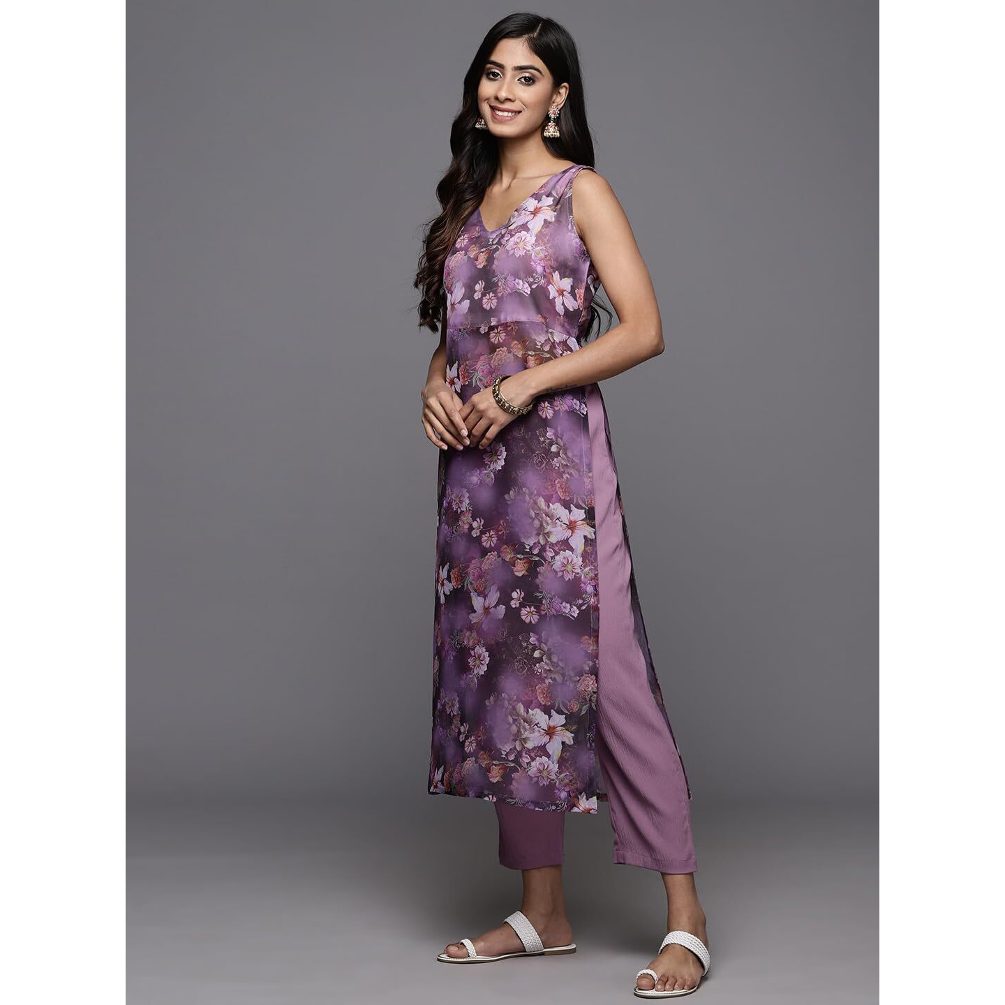 Varanga Women's Silk Blend Regular Kurta Set (Nv_Vset21098_Purple