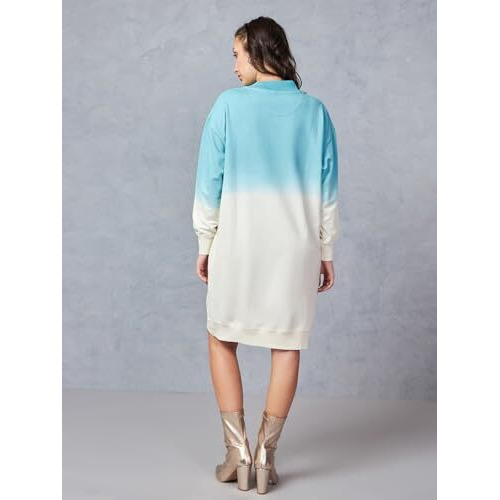 Bewakoof Heavy Duty 1.0 Women's Ombre Oversized Fit Full Sleeve High Neck Cotton Sweatshirt Dress_614099_Beige_M