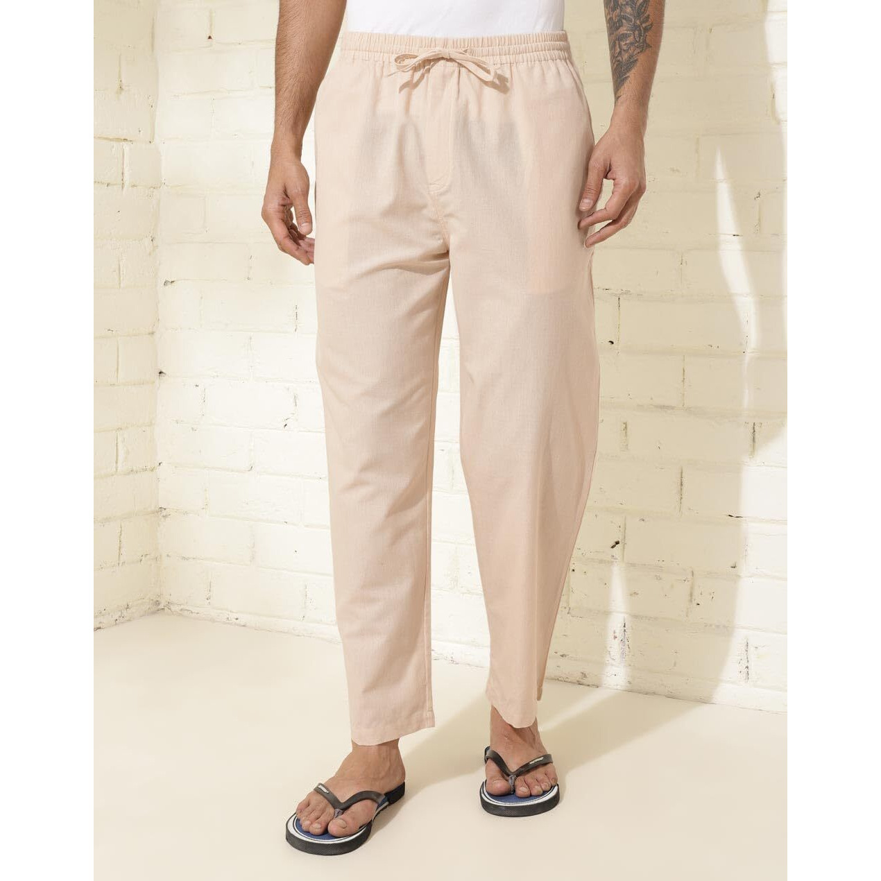 Fabindia Beige Cotton Woven Pyjama