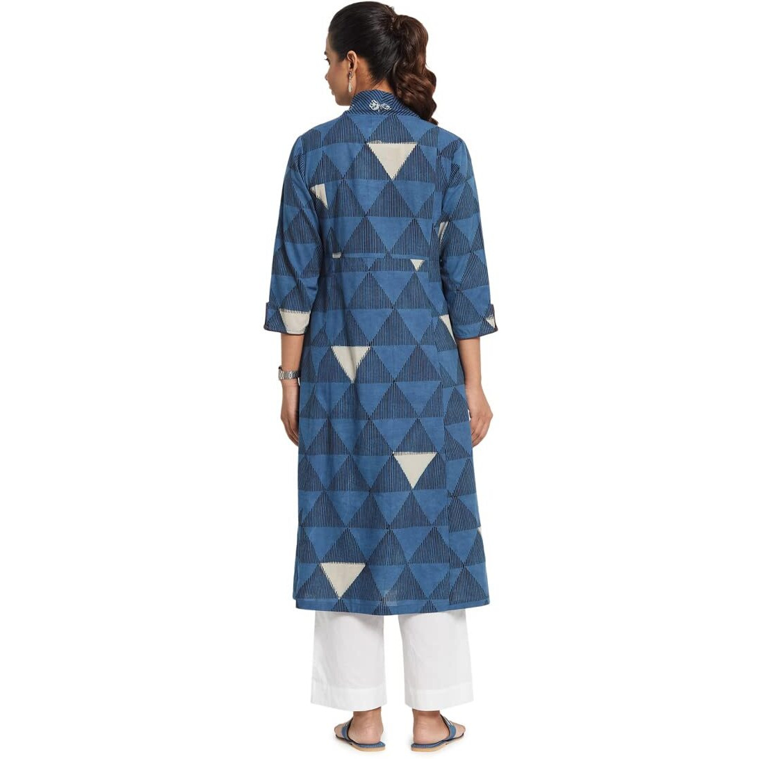 Fabindia Women Printed Straight Long Kurta Cotton_Xs Blue