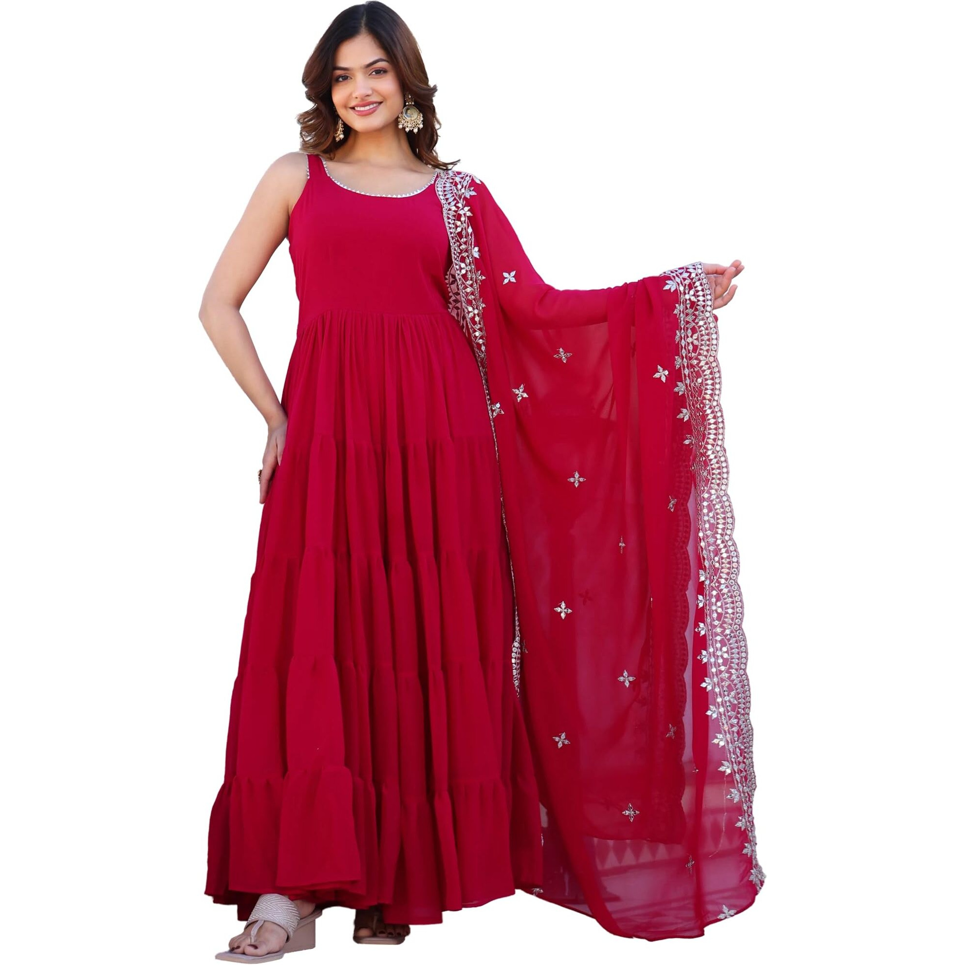 Fashion Basket Georgette Anarkali Kurta For Women Dark Pink