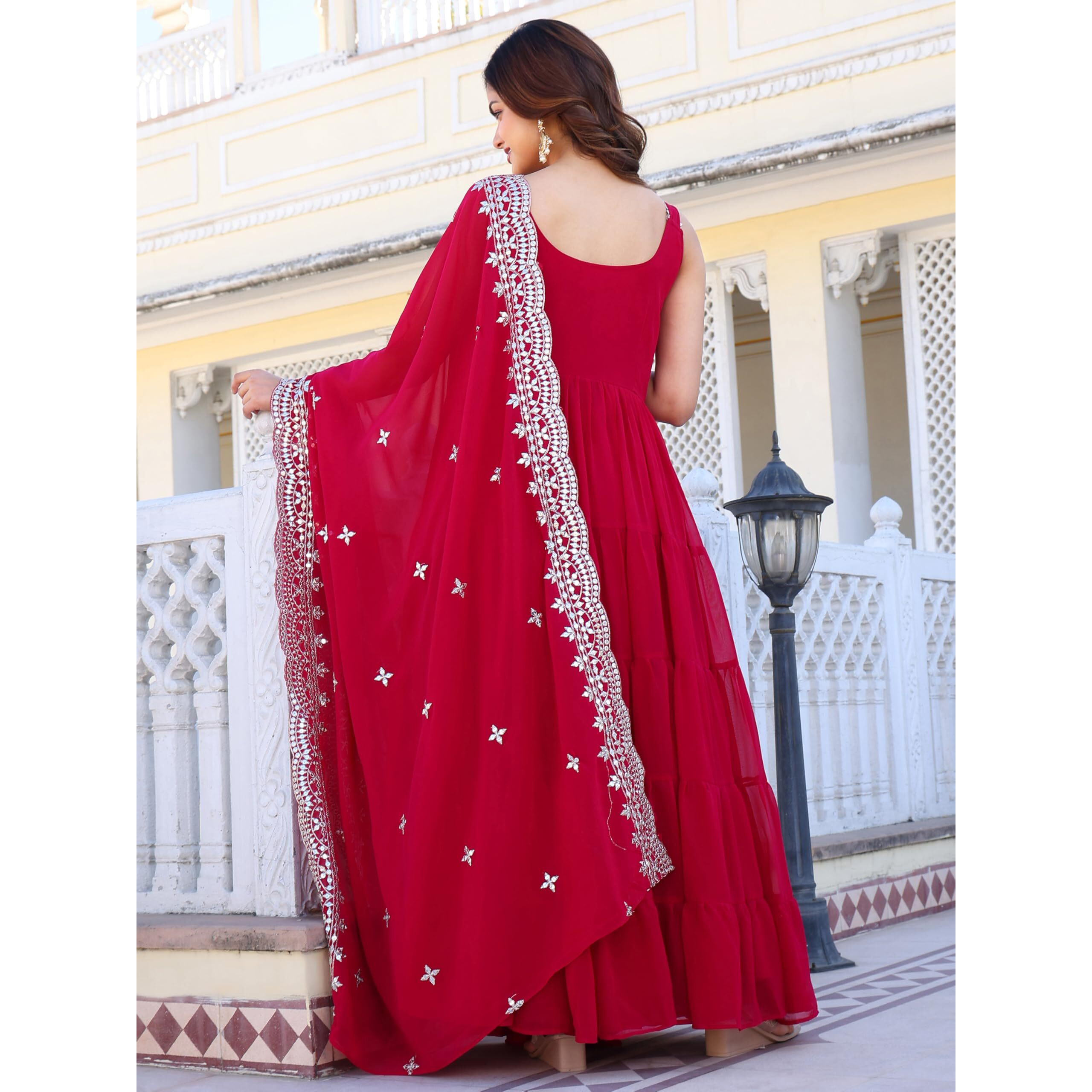 Fashion Basket Georgette Anarkali Kurta For Women Dark Pink