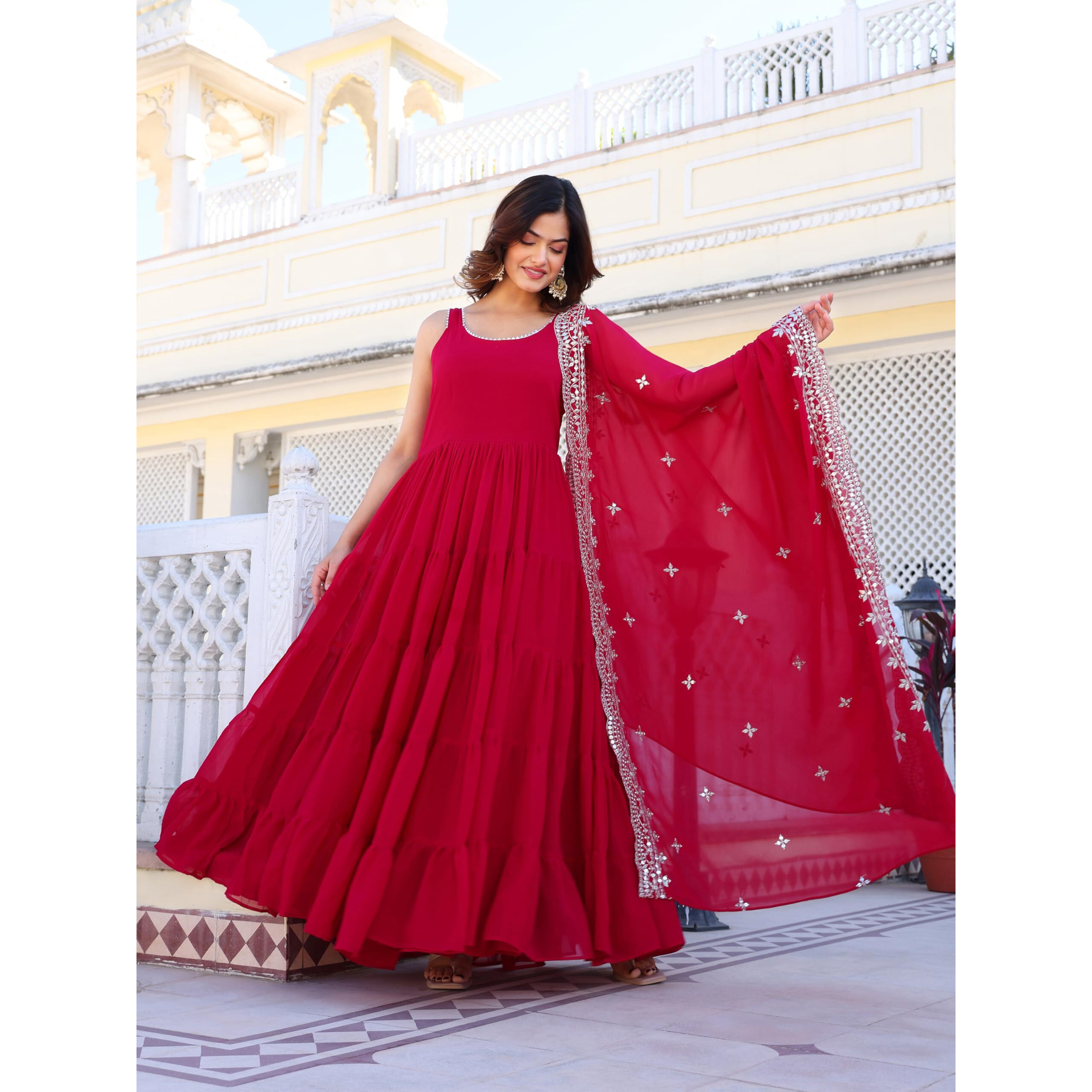 Fashion Basket Georgette Anarkali Kurta For Women Dark Pink