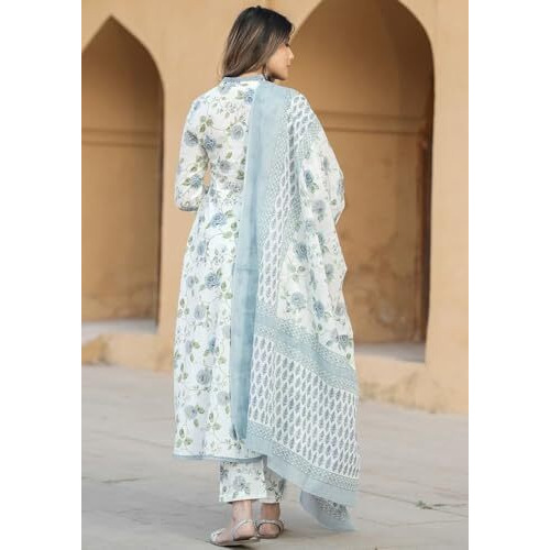 Fashion Basket Cotton Kurat Set With Duptta For Women Sky Blue