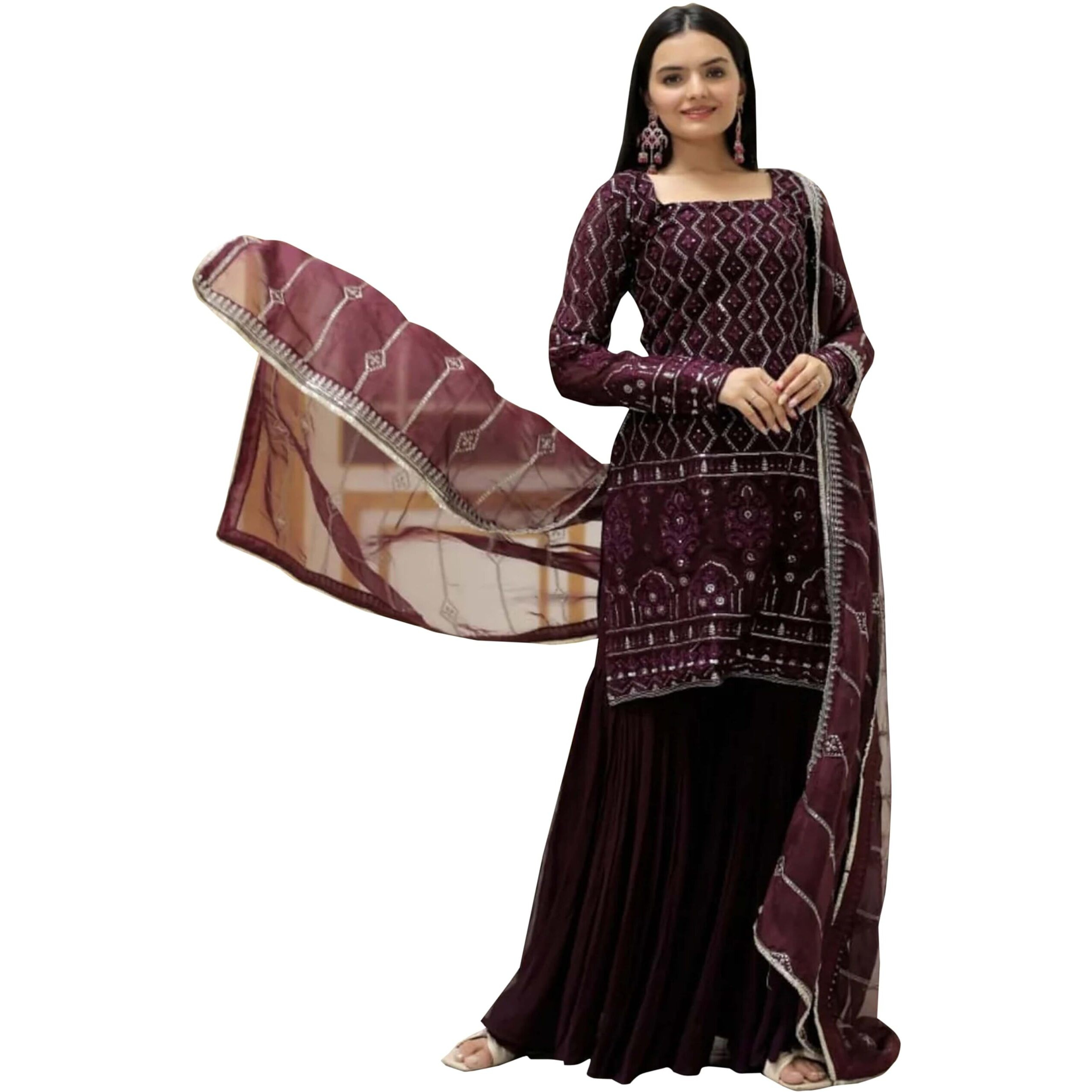 Fashion Basket Georgette Kurta Set For Women Wine